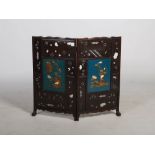A late 19th century Aesthetic Movement two fold screen, set with two Japanese blue ground lacquer,