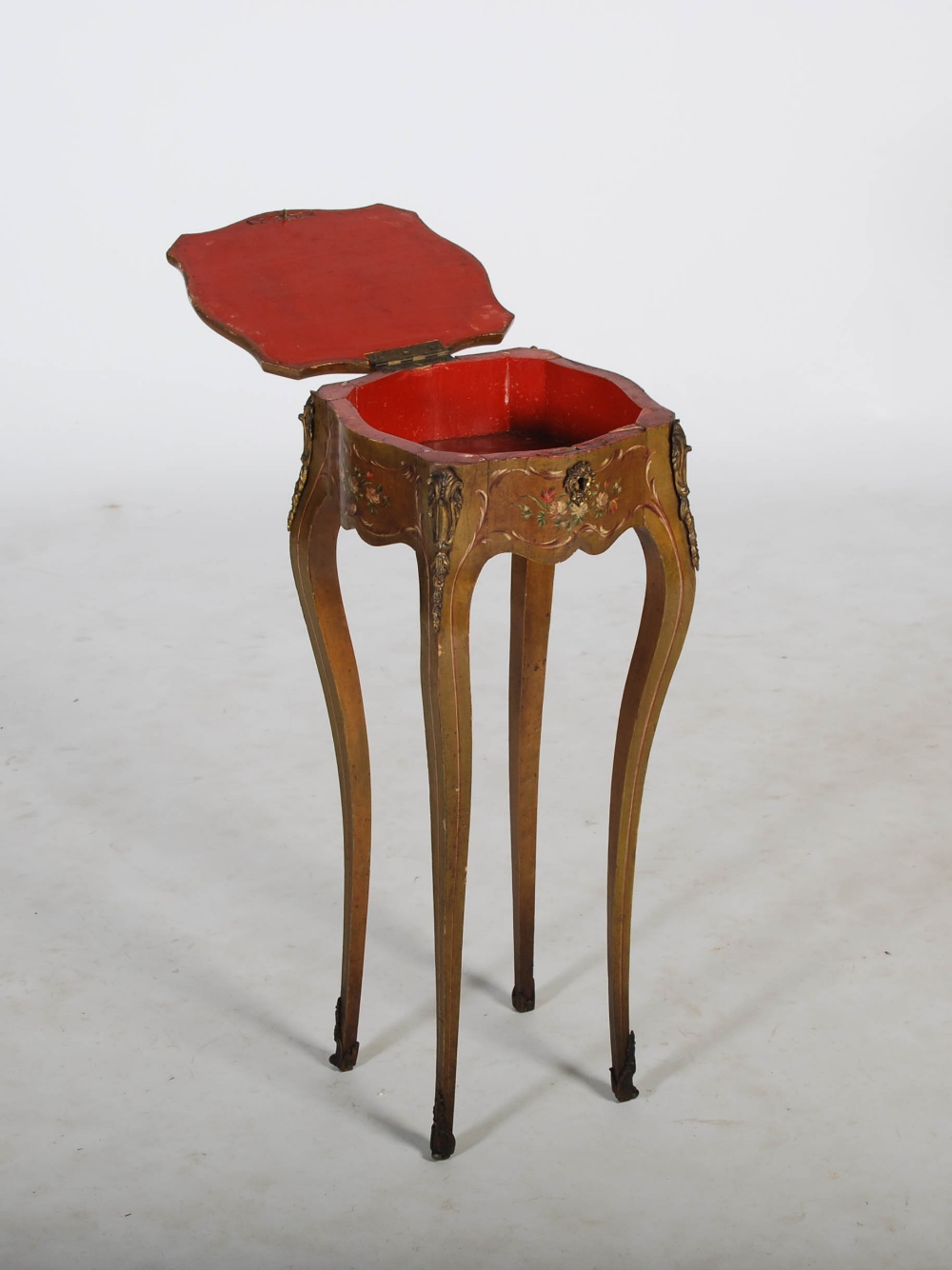 A late 19th/ early 20th century French painted occasional table, the hinged top decorated with - Image 2 of 7