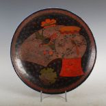 A Japanese wire inlaid porcelain dish, late 19th/ early 20th century, decorated with fan-shaped