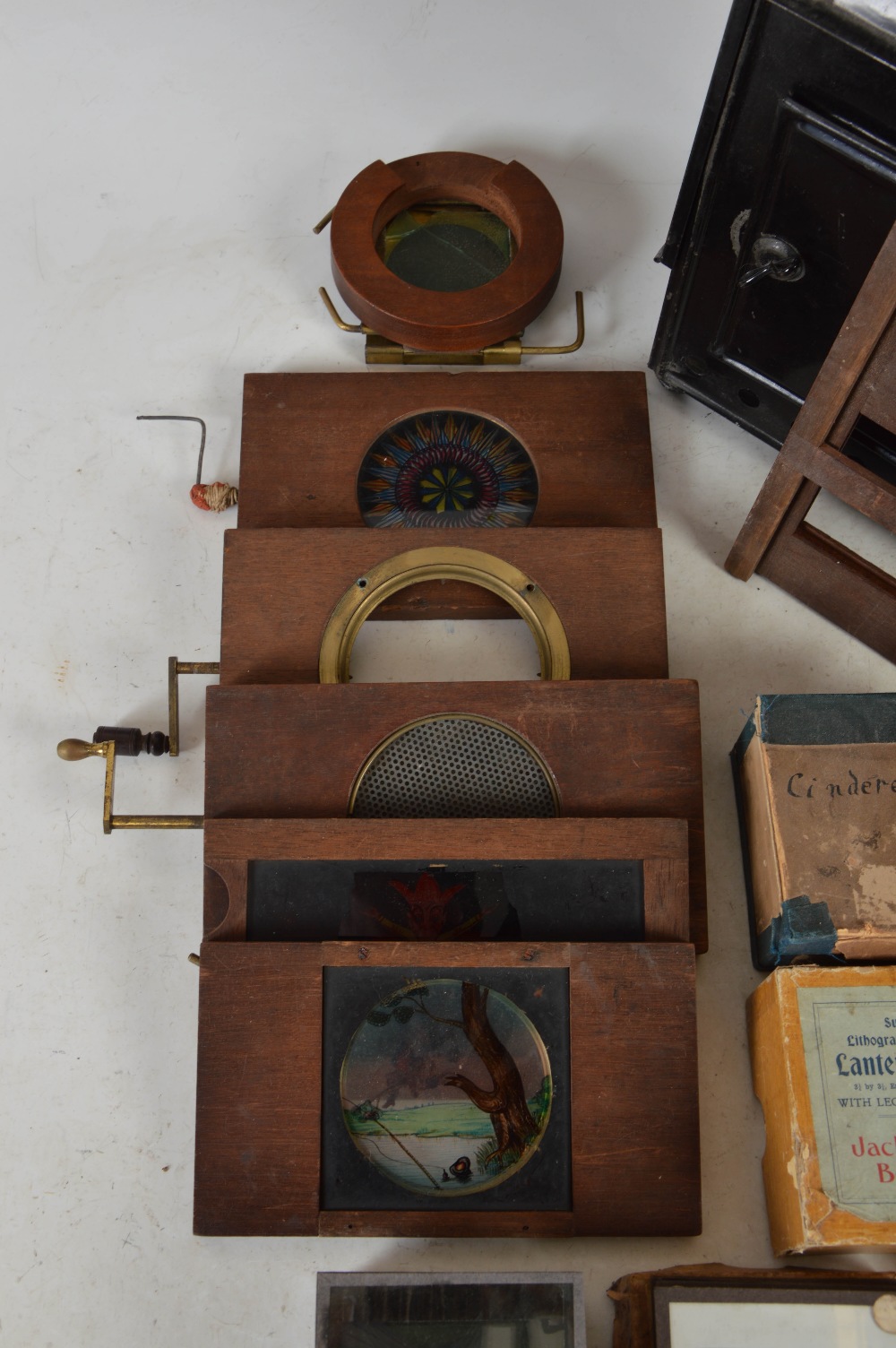 A 19th century magic lantern and assorted slides, to include; boxed Jack The Giant Killer, boxed - Image 2 of 9