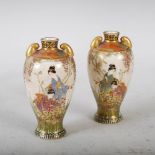 A pair of miniature Japanese Satsuma pottery twin handled vases, Meiji Period, decorated with