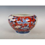 A Japanese Fukagawa porcelain fish bowl/ jardiniere, late 19th/ early 20th century, decorated with