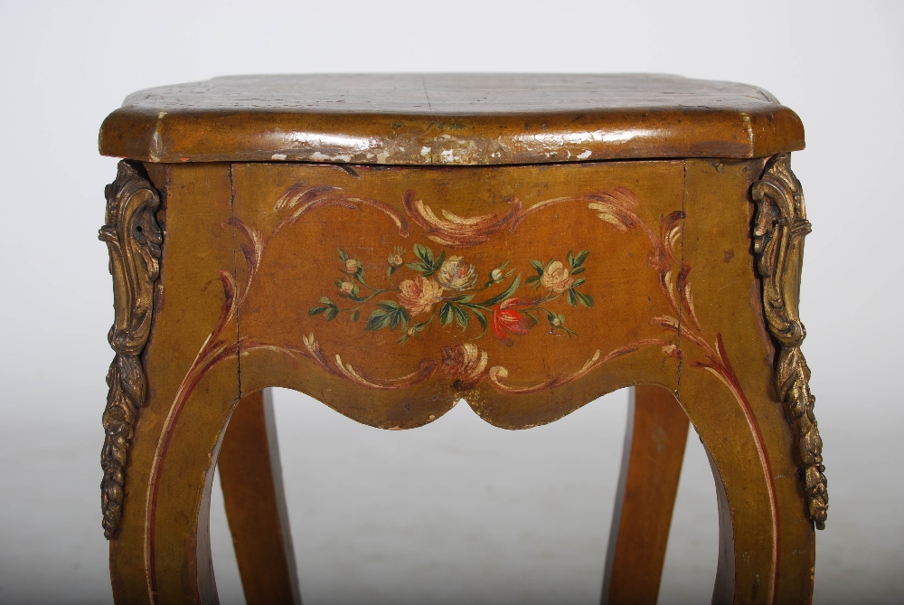 A late 19th/ early 20th century French painted occasional table, the hinged top decorated with - Image 7 of 7