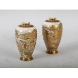 A pair of miniature Japanese Satsuma pottery vases, Meiji Period, decorated with figures and