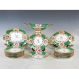 A 19th century Chamberlains Worcester green ground Armorial decorated part fruit set, comprising;