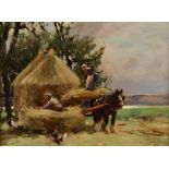 William Bradley Lamond RBA (1857-1924) Loading the hay cart oil on board, signed and dated '99 lower