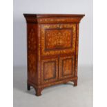 A 19th century Continental mahogany and marquetry escritoire, the rectangular top above a concave