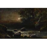 James Gustavus H. Spindler (1862-1916) Moonlight river landscape oil on board, signed and dated 1913