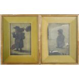 Late 18th/ 19th century British School A pair of dwarf portraits oil on paper 24cm x 17cm