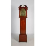 A late 18th/ early 19th century oak longcase clock, THOS. STEWART, AUCHTERARDER, the brass dial with