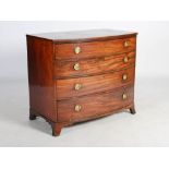 A 19th century mahogany bow front chest, the shaped rectangular top with a boxwood lined edge, above