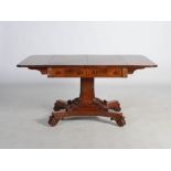 A 19th century mahogany drop leaf pedestal table, the rounded rectangular top with a moulded edge,