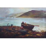 William McTaggart RSA RSW (1835-1910) Children fishing from a tethered boat oil on canvas, signed