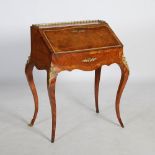 A late 19th century French kingwood, burr walnut and gilt metal mounted bureau de dame, the hinged