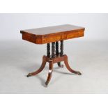 A 19th century rosewood card table, the hinged rectangular top opening to a green baize lined