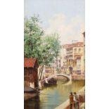 Antoinetta Brandeis (Czechoslovakian 1849-1910) A Venetian canal with figures in the foreground