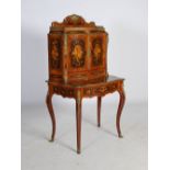 A late 19th century French Revival kingwood, marquetry and gilt metal mounted Bonheur-de-jour, the