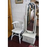 Painted cheval mirror with drawer & painted kitchen chair