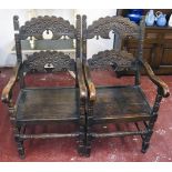 Pair of Derbyshire carved oak chairs