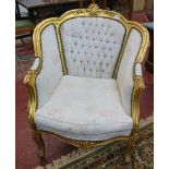 Louis XVI style gilt and upholstered tub chair