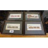 Set of 4 silk pictures of trains