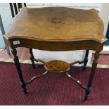 Walnut and inlaid side table with fluted legs and lower gallery