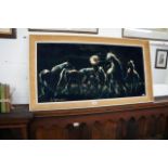 Retro oil on velvet - Horses