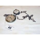 Working fob watch on chain and small silver fob watch