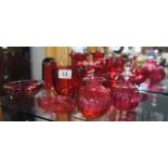 Collection of 9 pieces of Cranberry glass