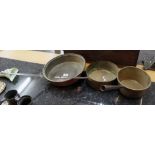 3 old copper saucepans