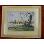 Watercolour - Lake scene by George Meakin