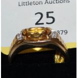 Gold citrine and diamond set ring - Estimate £80 - £120