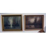 2 oils on canvas - Ships by Hilton