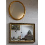 2 gilt framed wall mirrors (one bevelled)