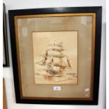 Watercolour drawing of sailing ship - Signed Fraiser