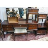 Stag dressing table, bedside cabinets, stool and cupboard