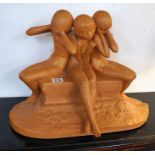 Terracotta figurine 'See no, speak no, hear no evil' A/F Signed Ary Jean Leon Bitter