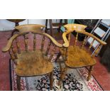 Pair of elm seated smokers-bows