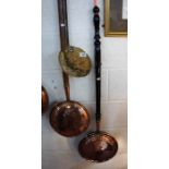 2 copper warming pans & copper milk skimmer