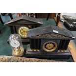 Slate, wooden and dome clock A/F