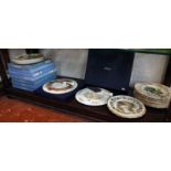 Collection of Wedgwood, Aynsley, Royal Worcester and cake plates (whole shelf)