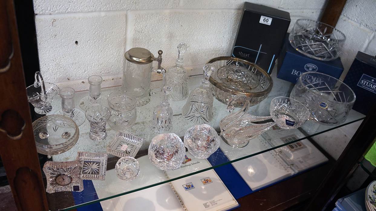 22 pieces of cut glass to include Stuart Crystal (whole shelf)