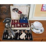 Collection of silver plate and Royal Worcester cup and saucer