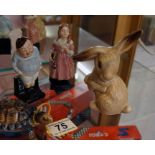 Royal Doulton 'Fat Boy' and 'Little Nell' figures, Wade tortoise & Sylvac bunny