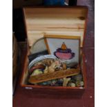 Wooden box with owl contents