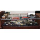 Large collection of model railway carriages, locomotives and railway architecture to include Hornby