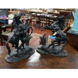 Pair of spelter horse and man figures A/F