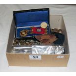 Small box of military medals, buttons etc.