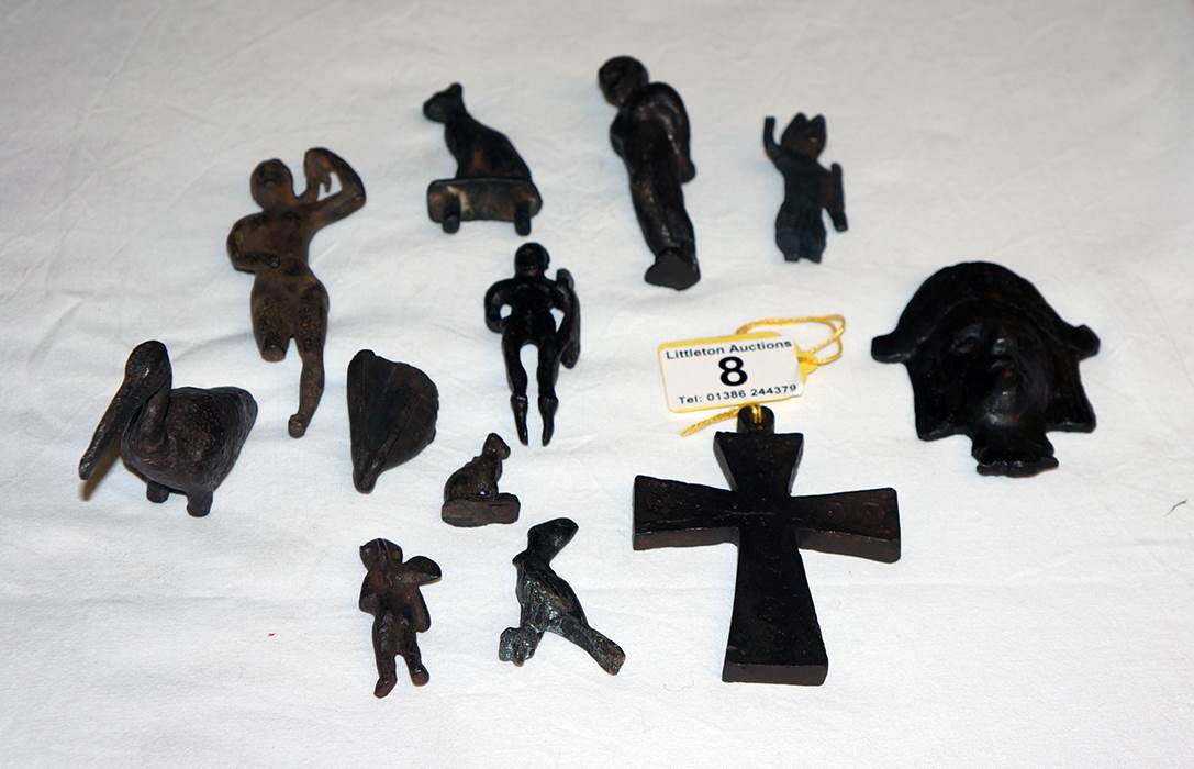 Collection of 12 early bronze figures etc