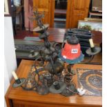 Old Russian brass chandelier, and tiffany style table lamp